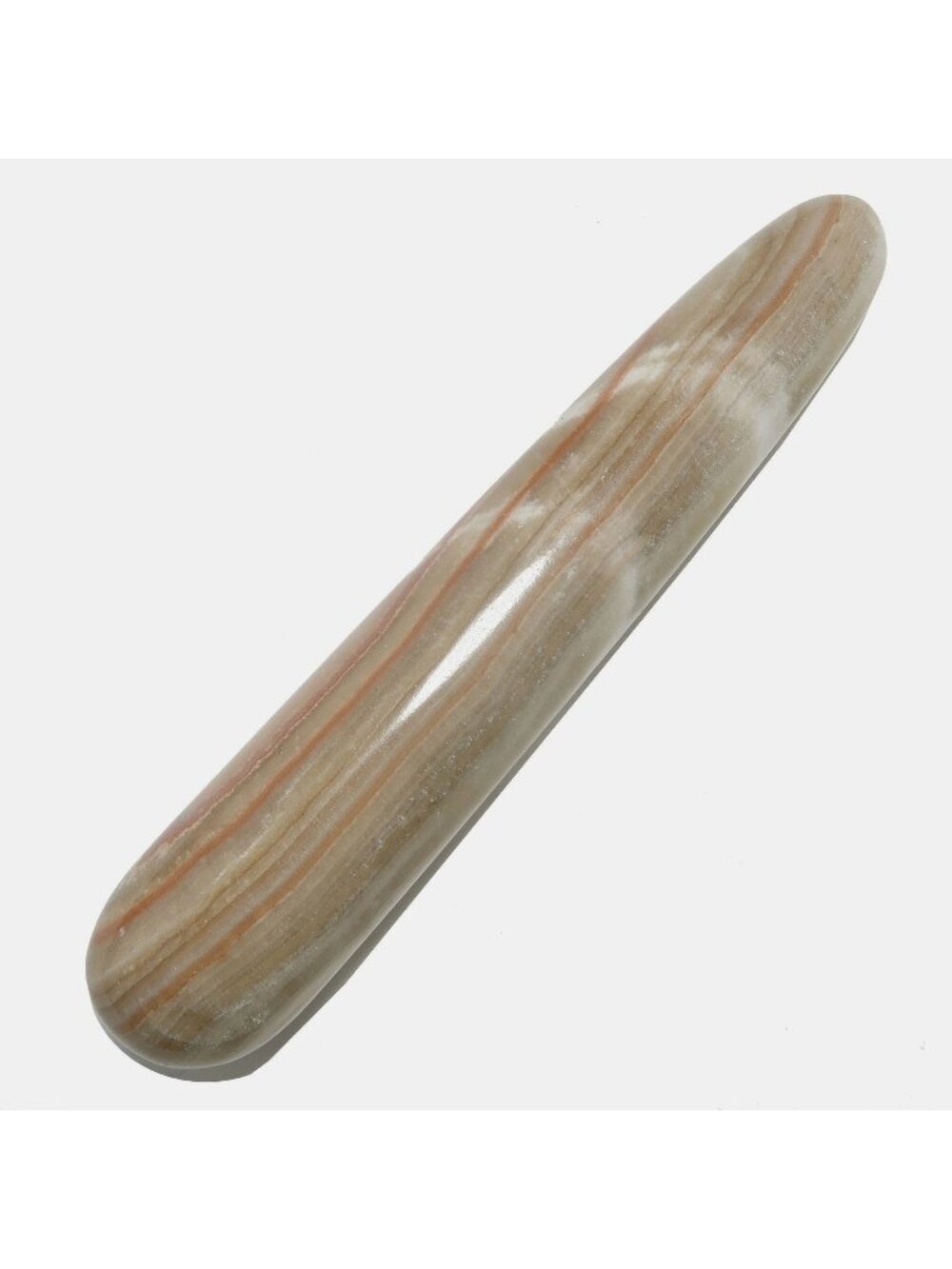Aragonite Massage Wand Sleek Brown Stone Banded Crystal Acupressure Tool